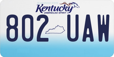 KY license plate 802UAW