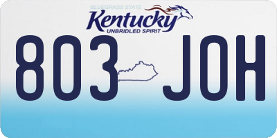 KY license plate 803JOH