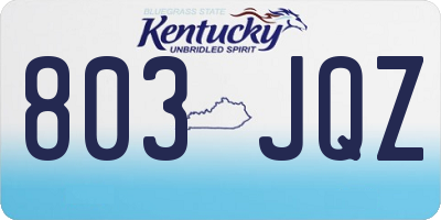 KY license plate 803JQZ