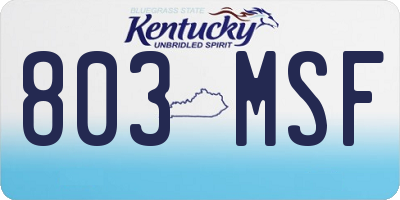 KY license plate 803MSF