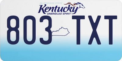 KY license plate 803TXT