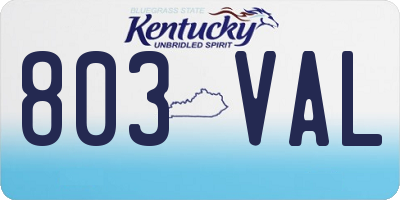 KY license plate 803VAL