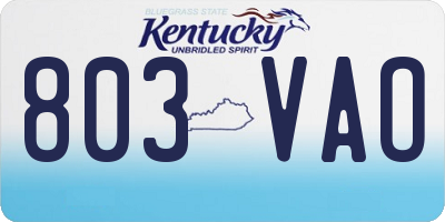 KY license plate 803VAO
