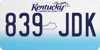 KY license plate 839JDK