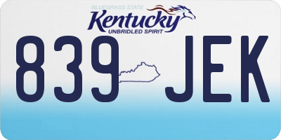 KY license plate 839JEK