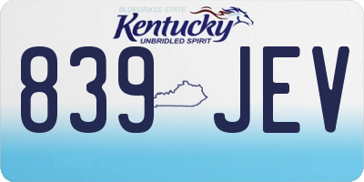 KY license plate 839JEV