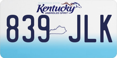 KY license plate 839JLK