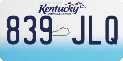 KY license plate 839JLQ