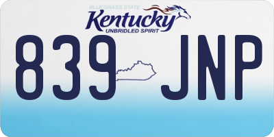 KY license plate 839JNP