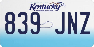 KY license plate 839JNZ