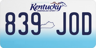 KY license plate 839JOD