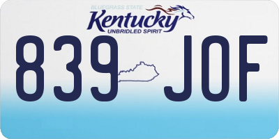 KY license plate 839JOF