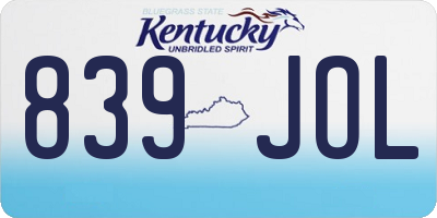 KY license plate 839JOL