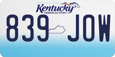 KY license plate 839JOW