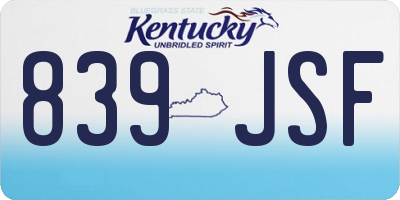KY license plate 839JSF
