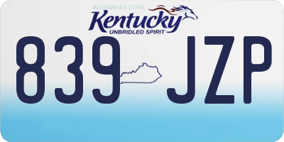 KY license plate 839JZP