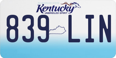 KY license plate 839LIN