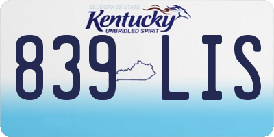 KY license plate 839LIS