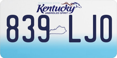 KY license plate 839LJO