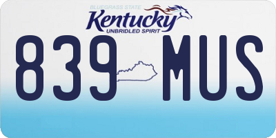 KY license plate 839MUS