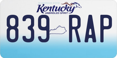 KY license plate 839RAP