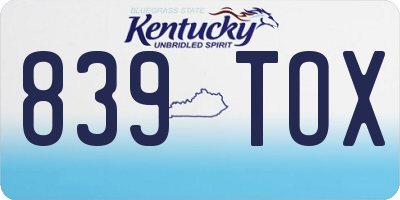 KY license plate 839TOX
