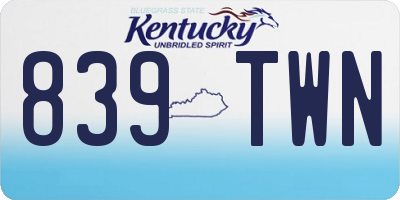 KY license plate 839TWN
