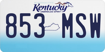 KY license plate 853MSW