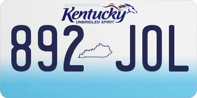 KY license plate 892JOL