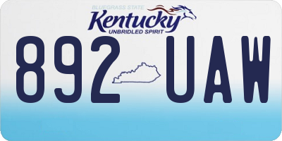 KY license plate 892UAW