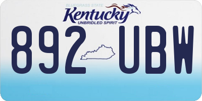 KY license plate 892UBW