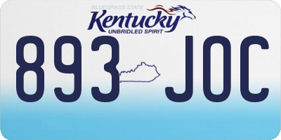 KY license plate 893JOC