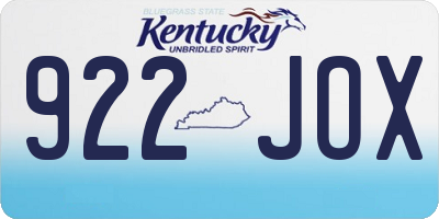 KY license plate 922JOX