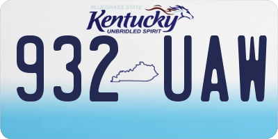 KY license plate 932UAW