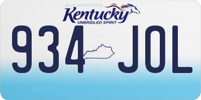 KY license plate 934JOL