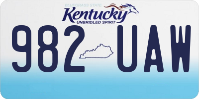 KY license plate 982UAW