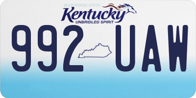 KY license plate 992UAW