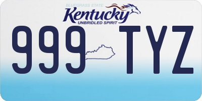 KY license plate 999TYZ