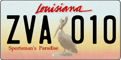 LA license plate ZVA010
