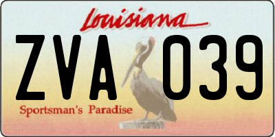 LA license plate ZVA039