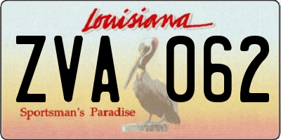 LA license plate ZVA062