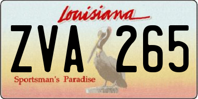 LA license plate ZVA265