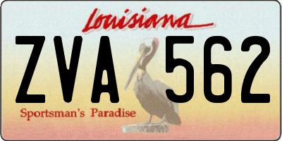 LA license plate ZVA562