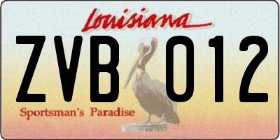 LA license plate ZVB012