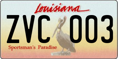LA license plate ZVC003