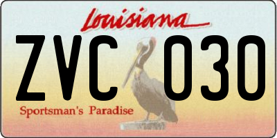 LA license plate ZVC030