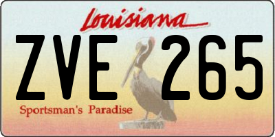 LA license plate ZVE265