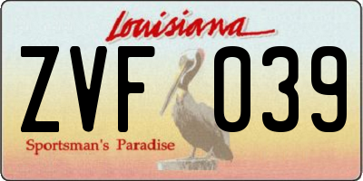 LA license plate ZVF039