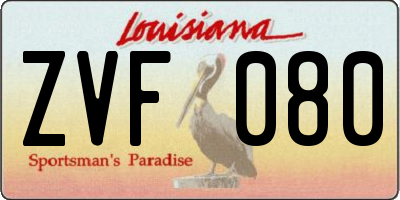 LA license plate ZVF080