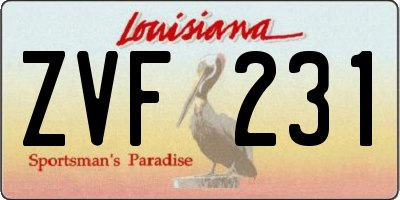 LA license plate ZVF231